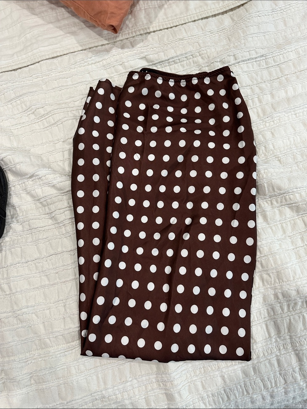 Polka Dot Midi Skirt - Brown & White